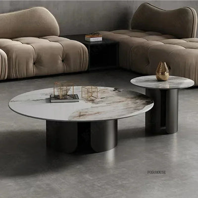 Light Luxury Italian Coffee Tables for Living Room Small Round Rock Slab Designer Table Minimalist Smooth Side Table for Office