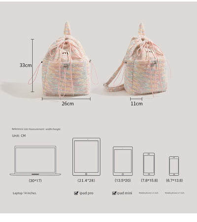 Miearvl Kgds Y2g Millennium Pink Rainbow Backpack 2023 New Large Capacity Woolen Tote Bag