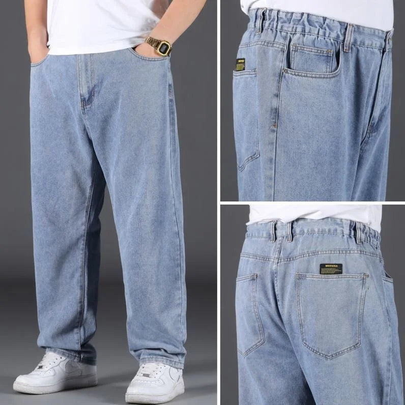 Men's Plus Size Jeans Elastic Waistband 30-48inch Stretch Denim Pants Straight Leg Breathable Loose Fit Streetwear Casual Wear