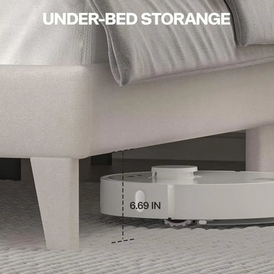 Queen Size Bed Frame with LED Lights, Upholstered Bed Frame with Wingback Diamond Tufted Headboard, Wood Slats Support