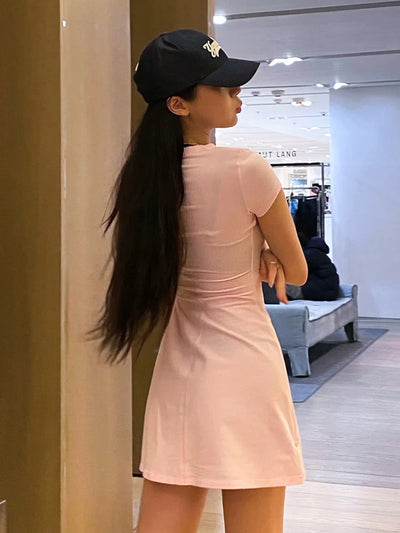 Love Hollow Out Short Sleeve Mini Dress Pink White Black Casual Dresses Womens Summer Clothes N85-BD16