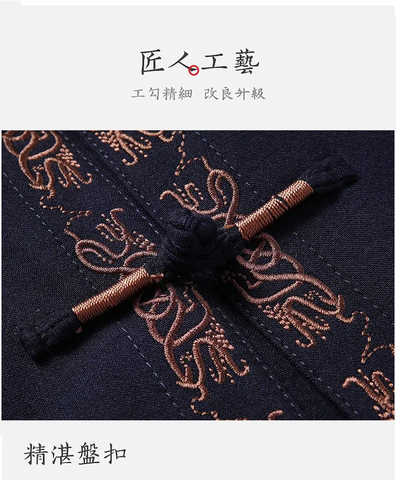 Tang Suit (top + Pants) Spring and Autumn Elderly People Door Flaperon Embroidery Father Men's Hanfu Chinese Style Suit