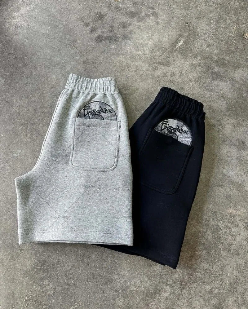 American High Street Fashion Long Sleeve Shorts Suit Men Y2k Tide Goth Punk Rock Casual Oversized T-shirt Wide Leg Pants Women