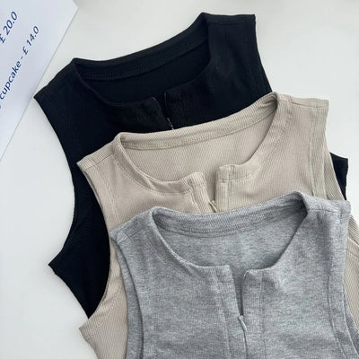Women's Sleeveless Zip-Up Crop Top Korean Style Slim Fit Summer Vest Sexy Casual Camisole for Women Fashion Streetwear Basic Tee