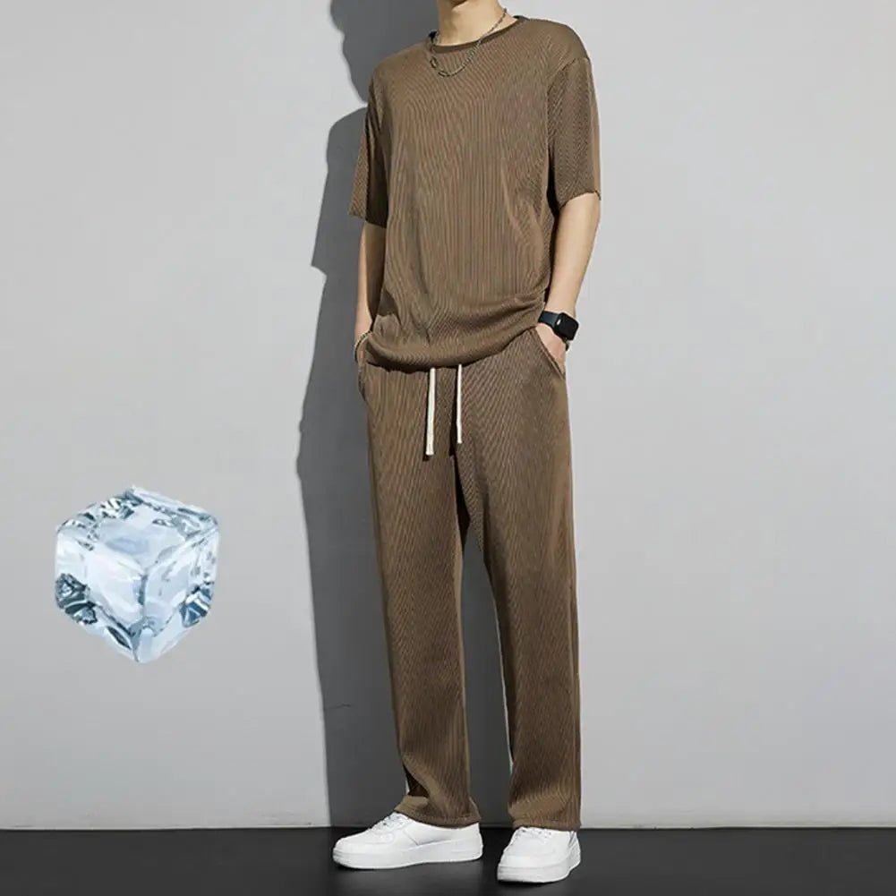 1 Set New Men Summer T-shirt Pants Sports Set men's fitness pants shirt running yoga Fashionable Casual Sports Trousers