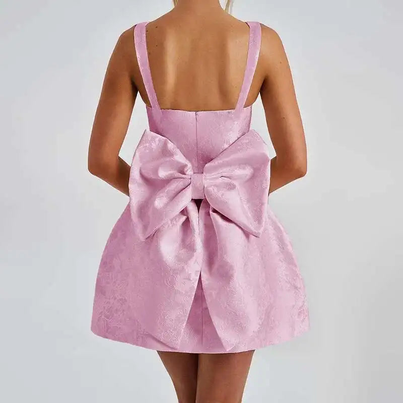 Townlike Jacquard Waist Wrap A-line Dress Women Spaghetti Strap 2025 Spring Summer Dress Bow Nightclub Sexy Party Dresses