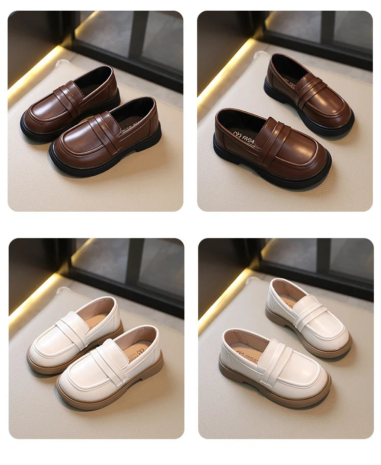 Girls Loafers Round-toe Children Fashion Princess Leather Shoes for Party Wedding Boys Kids Uniform School Shoes Soft All Match