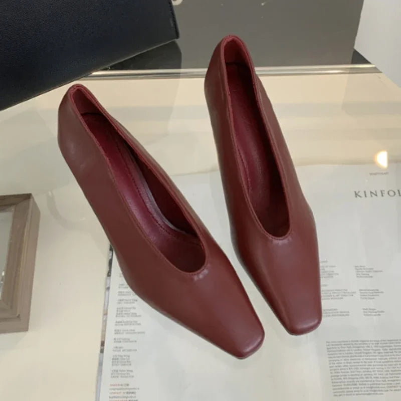 Elegant Woman High Heel Shoes Square Toe Pumps Female Office Shoe Shallow Designer Shoes Spring Autumn Brand Retro Witch Shoes