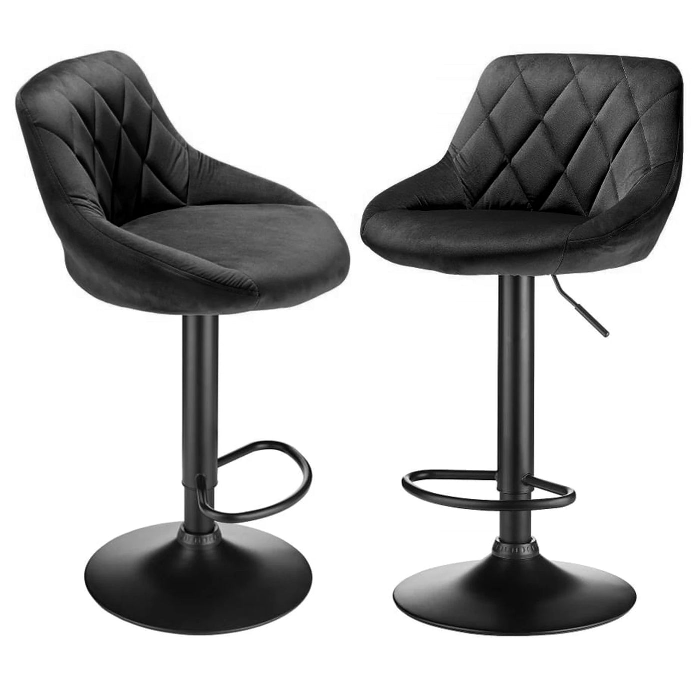 2-piece bar stool set, kitchen stool, upholstered bar stool, swivel bar stool height adjustable 85-105 cm, velvet seat, metal ba