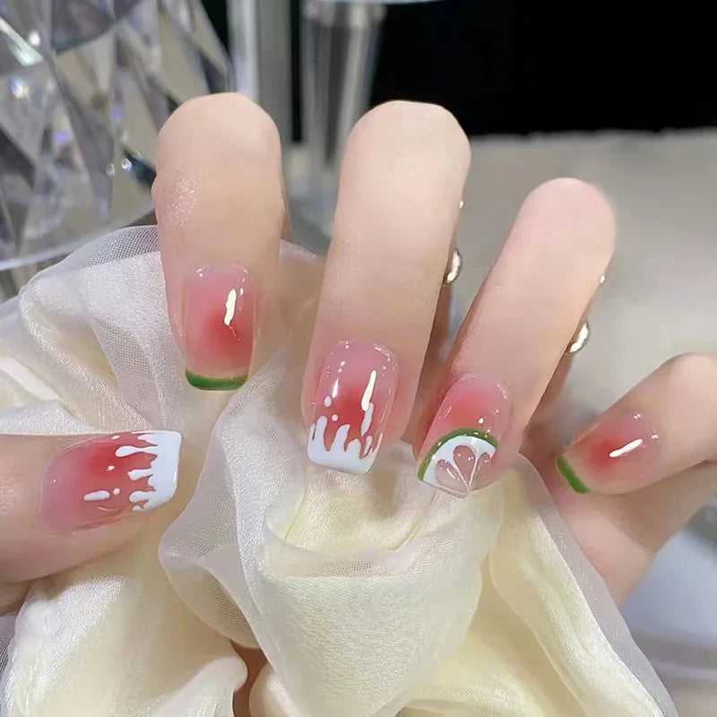 24pcs Square Stick-on Nails Set Goldfish Nail Tips Cheap Nail Seal Summer Beautiful false Nails Wholesale Holiday Press on Nails