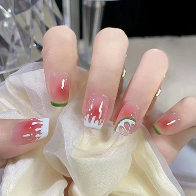 24pcs Square Stick-on Nails Set Goldfish Nail Tips Cheap Nail Seal Summer Beautiful false Nails Wholesale Holiday Press on Nails
