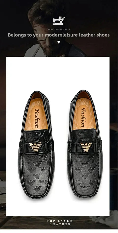 High-end Top-grain Cowhide Korean-style Bean Shoes, Men's Genuine Leather Breathable Business Casual Leather Shoes, Men's Shoes