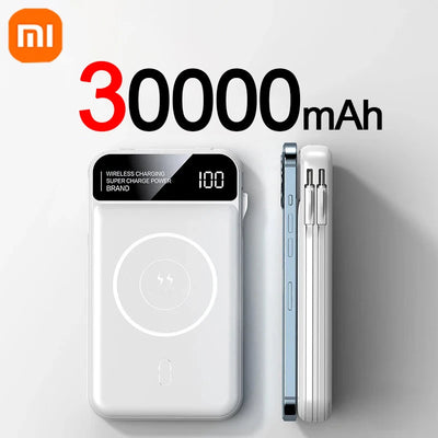 Xiaomi Emergency 50000mah Wireless Charging Power Bank Magnetic Charging Built-in Wire Mobile Phone Battery For IPhone Magsafe