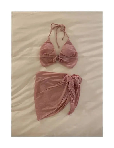 Swimsuit women's split three-piece set pure desire hot spring solid color sexy Korean small chest strap seaside vacation bikini