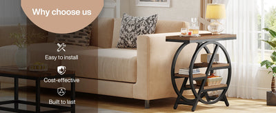 End Table for Living Room, 3-Tier Narrow Side Table with Storage, Wood Sofa Side Table with Geometric Metal Frame for Bedroom