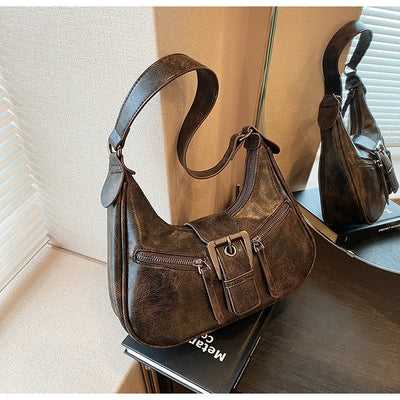 Retro Belt Design PU Leather Shoulder Bags for Women 2024 Y2K Small Vintage Female Underarm Crossbody Bag Fashion Handbags