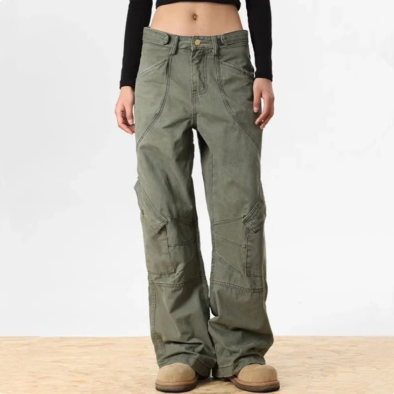 2024 Ropa Y2K Streetwear Army Green Baggy New Jeans Cargo Pants For Women Designer Clothes Multi Pockets Casual Lady Trousers