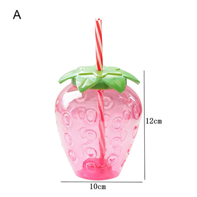 1Set Practical Juice Drinking Cup Lightweight Leak Proof Water Bottle 500ML Capacity PP Strawberry Straw Cup Kitchen Accessories