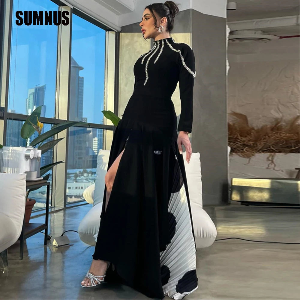 Black Formal Dubai Event Prom Dresses A Line Party Dress Shiny High Neck Evening Gowns Women Birthday Gowns Customized