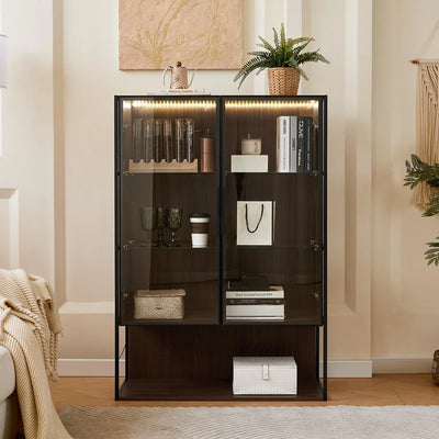 130cm Tall Lighted Display Cabinet, LED Curio Cabinet With Metal Frame And Tempered Glass Door For Living Room Home Office Study