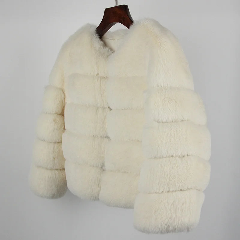 2023 Faux Fur Coat New Luxury Brand Winter Jacket Women Elegant Thick Warm Outerwear Streetwear Fake Fox Rabbit Fur Fashion