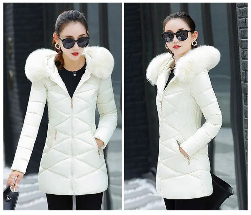2024 New Women Parkas Big Fur Winter Parkas Hooded Long Down Cotton Jacket Female Coat Thick Warm Winter