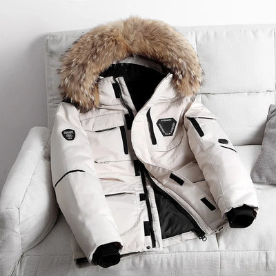 Fur Collar White Duck Down Winter Jacket Male Keep Warm -30 Degree Parkas Men Windproof Hooded Thicken Multi-pocket Down Coat