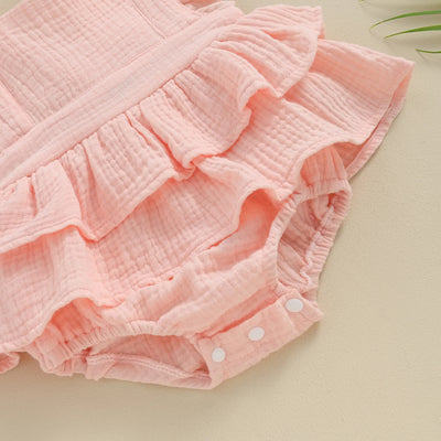 Citgeett Summer Infant Baby Girls Bodysuit Dress Solid Color Fly Sleeve Skirt Hem Jumpsuit Clothes Headband