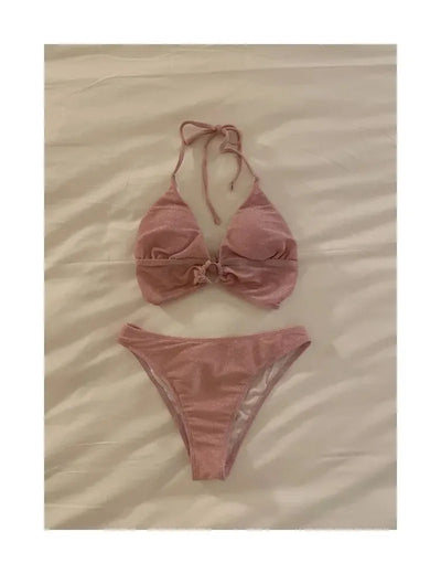 Swimsuit women's split three-piece set pure desire hot spring solid color sexy Korean small chest strap seaside vacation bikini