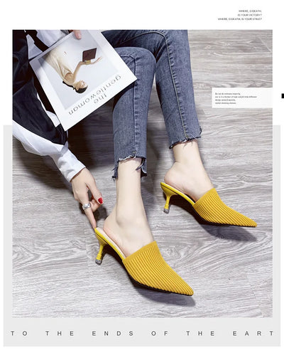Comemore 2025 New Women's Summer Mules Fashion Female Flipflop Yellow Office Slippers Flat Sandals Women Spring Slides Shoes 43