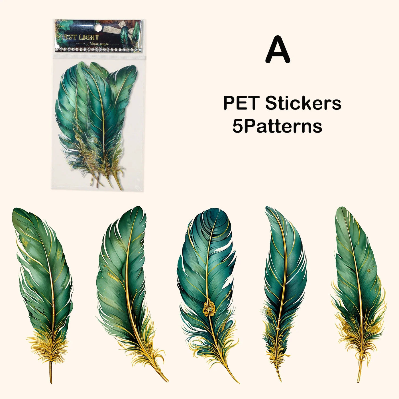 Journamm 5pcs/pack Big Size Feathers Stickers Waterproof PET DIY Scrapbooking Art Collage Junk Journal Decor Sticker Stationery