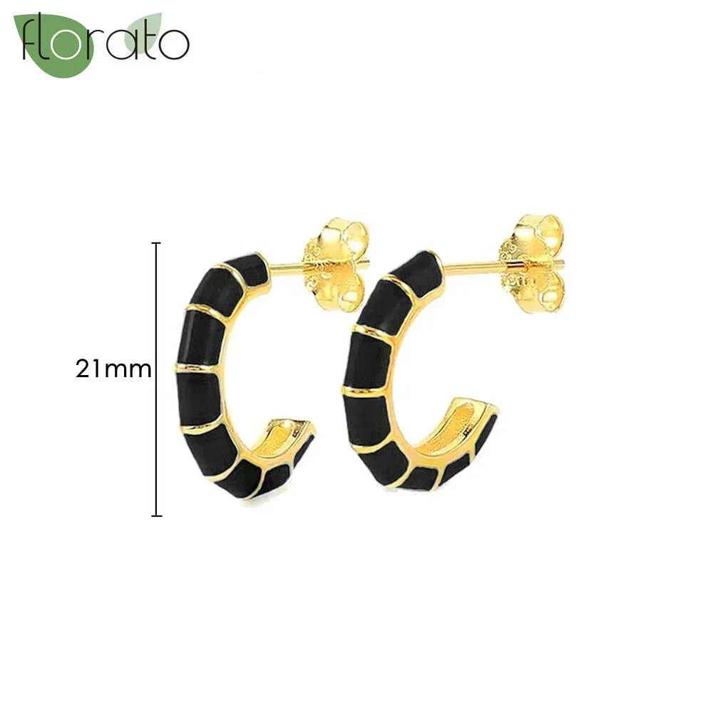 925 Sterling Silver Needle Fashion Round Pendant Small Earrings Luxury Gold Hoop Earrings for Women Premium Black Jewelry Gifts