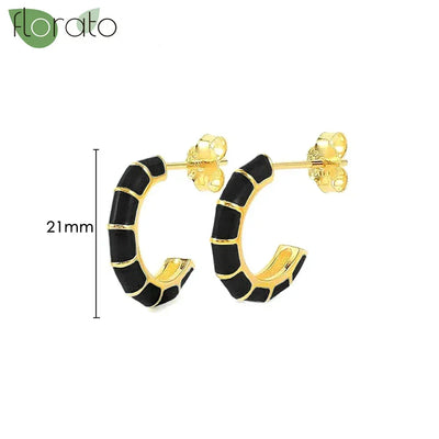 925 Sterling Silver Needle Fashion Round Pendant Small Earrings Luxury Gold Hoop Earrings for Women Premium Black Jewelry Gifts