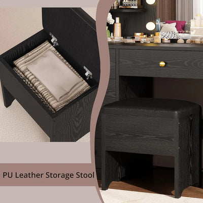 Vanity Desk with Mirror and Lights,Small Makeup Vanity Table with 5 Drawers, Dressing Table for Women Girls Bedroom