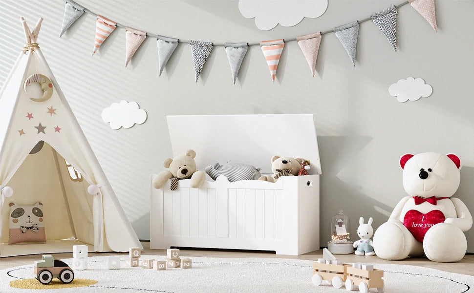 Storage Chest, Storage Trunk with 2 Safety Hinge, 100 cm Lift-Top Storage Bench, Wooden Storage Organizer for Entryway