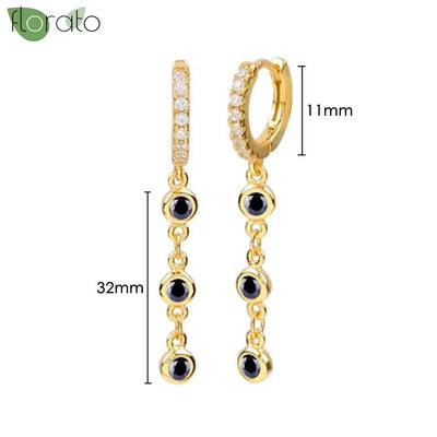 925 Sterling Silver Needle Fashion Round Pendant Small Earrings Luxury Gold Hoop Earrings for Women Premium Black Jewelry Gifts