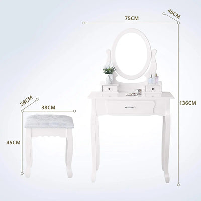 Vanity Desk with Mirror, White Makeup Desk, Vanity Desk with 3 Drawers for Bedroom