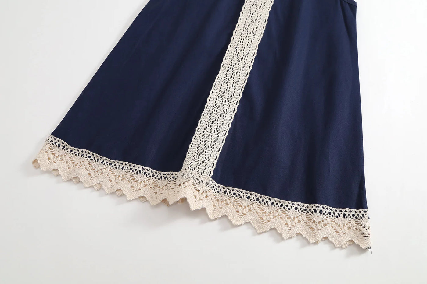 2025 Summer Toddler Girl Dress Cotton Turn Down Collar Kid Baby Girl Sling Dress Retro Loose Lace Patchwork Little Girl Sundress