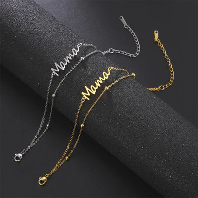 ZAKOL Fashion Stainless Steel Double Chain Bracelet for Women Mama Letter Mother's Day Jewelry Gift Wholesale