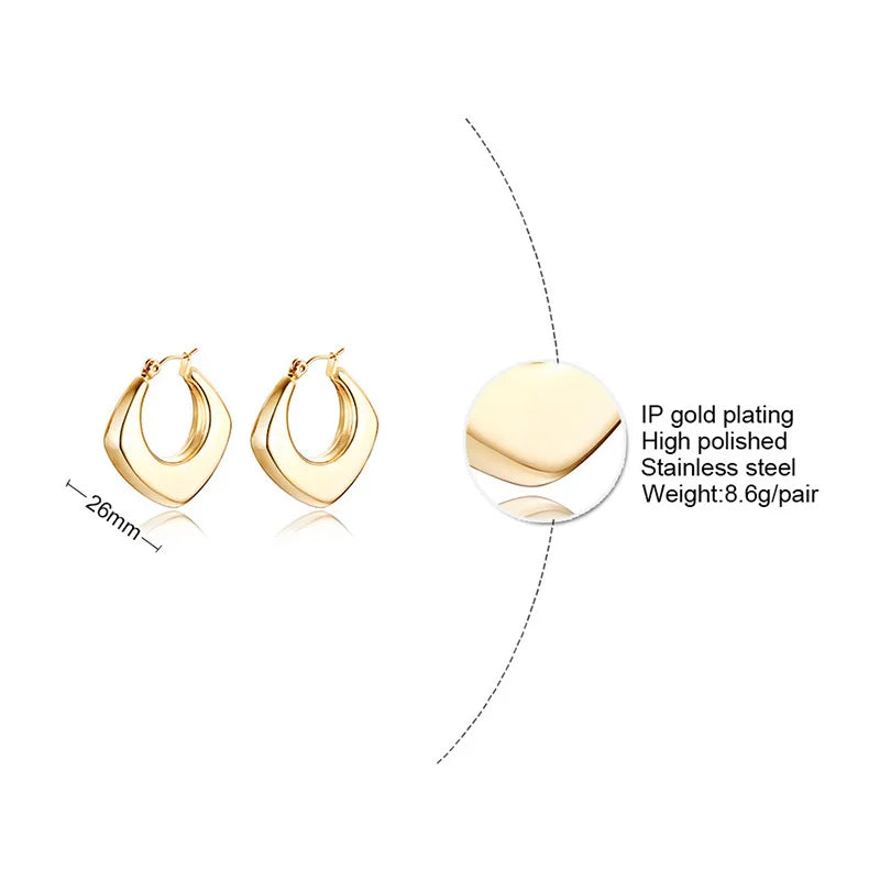 Fashion Square Geometric Hoop Earrings for Women, Chic Metal Stainless Steel Lady Earrings Bijoux Femme New Jewelry