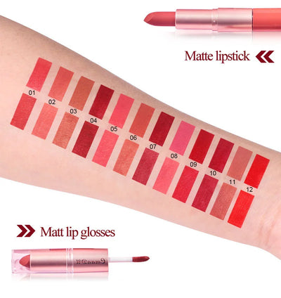 2 In 1 Double-ended Lipstick Lip Liner Pen Matte Pigment Non-stick Cup Skin Color 24H Lasting Waterproof Makeup Beauty Cosmetics