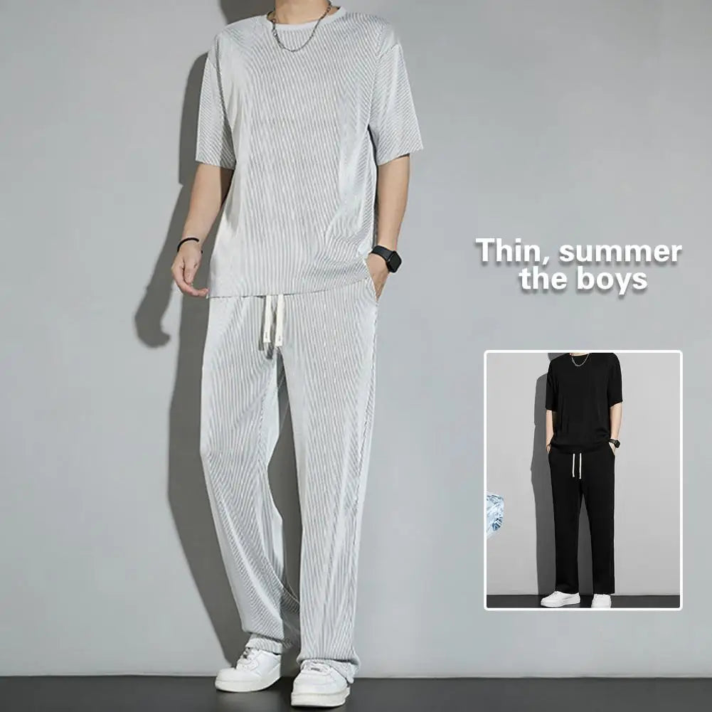 1 Set New Men Summer T-shirt Pants Sports Set men's fitness pants shirt running yoga Fashionable Casual Sports Trousers