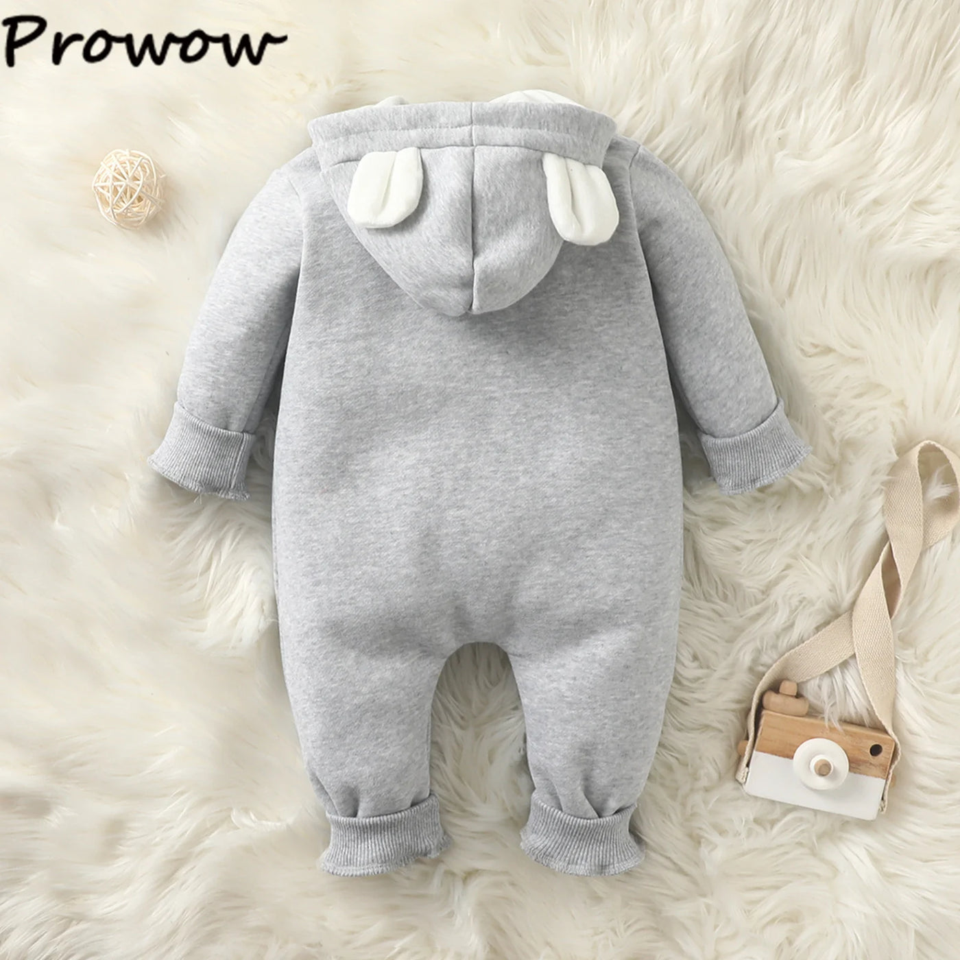 Prowow Cartoon Fox Baby Winter Clothes Romper Jumpsuit For Newborns Zipper Cute Ears Hooded Thicken Infant Overalls For Children