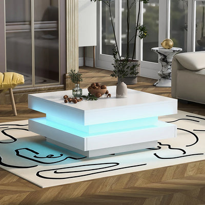 Square coffee table table in White Modern Technological Style With Bluetooth LED Strip