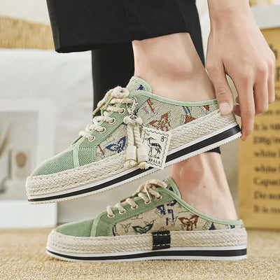 Shoes Summer Mules Half Sandals Man Canvas Slippers for Men Original Designer Luxury High Quality Fashion Rubber Casual Adult