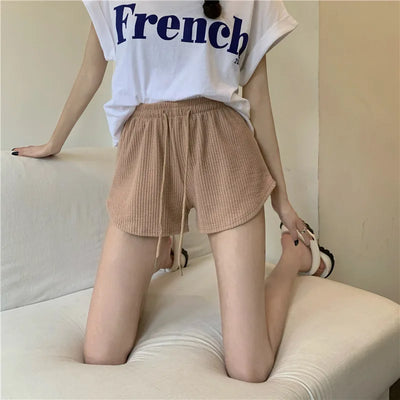 Women's Waffle Shorts sports shorts summer new Korean loose high waist wide leg pants wear women's clothing