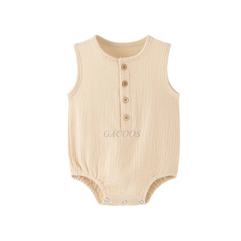 Summer Baby Boy Girl Rompers Muslin Cotton Sleeveless Infant Romper Toddler Jumpsuit Solid Color Newborn Baby Clothing Pajamas