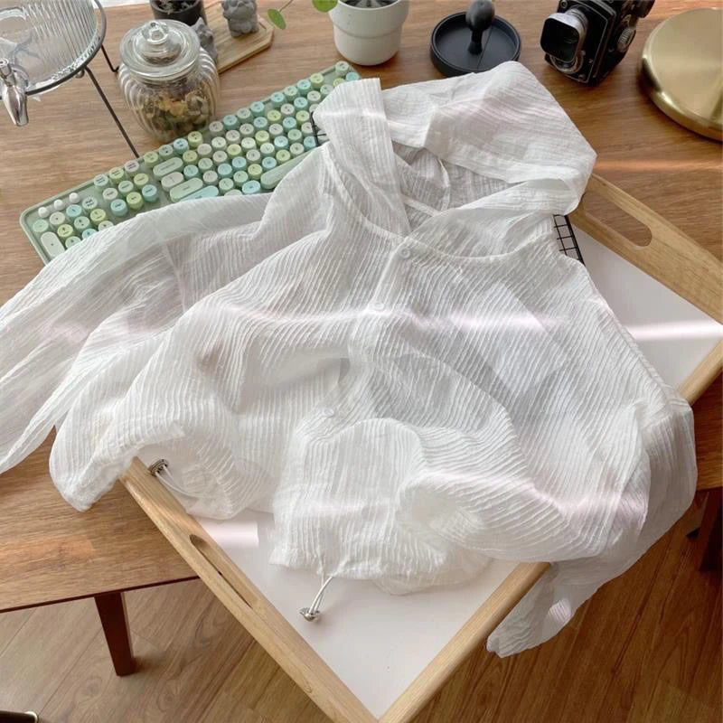 2024 New Faionable Hooded Versatile Texture Sun Protection irt Thin Sle Anti-Aging Women's Summer irt Jaet