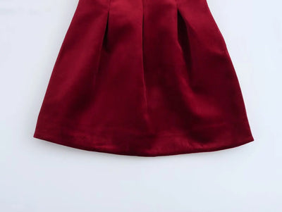 TRAFZA-Women Sexy Velvet Mini Dress Thin Strap Backless Burgundy Dress New 2025 Fashion Date Romantic Party Dress