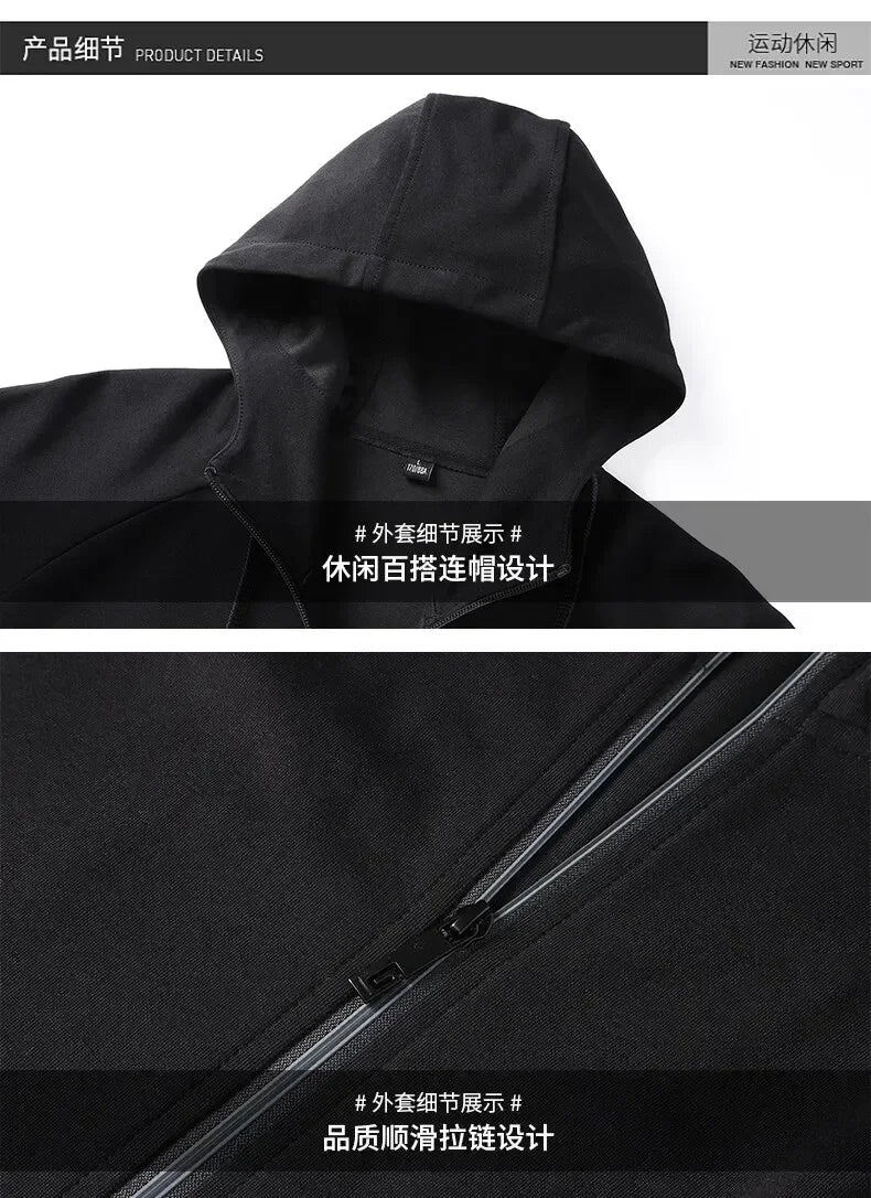 Male Workout Sports Outfit Autumn Spring Men Running Sports Tracksuits Sets Hoodies Zipper Outwear Sportwear+Sweatpants Sets